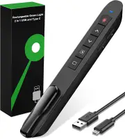 Presentation Clicker Green Laser Pointer, Rechargeable Powerpoint Clicker Wir...