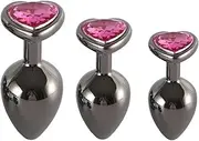 Set of 3 Luxury Metal Butt Toys Heart Shaped Anal Trainer Gemstone Butt Plug Kit S&M Adult Anal Plug Women Men Sex Beginners Couple Large/Medium/Small, Pink