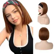 Light Brown Headband Bob Wigs Short Straight Hair None Lace Natural Glueless Wig