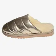 Alpine Design Slippers Women Size 7 Lara Metallic Gold Sherpa Puffer Wool Blend