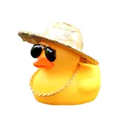 ANYPACK Car Ornaments Rubber Yellow Duck for Car Dashboard Decorations Cool Glasses Duck with Straw Hat Gold Chain