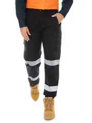 Ladies Work Pants with Reflective Tape Navy