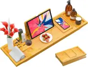Bamboo Bathtub Caddy Tray, Bath Tray, Extendable and Foldable Bathtub Caddy Brid