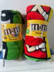 Set of 2 M&Ms Chocolate Candy Brand Polyester Fleece Blanket 50” x 60”