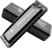 Harmonica Key of C, 10-Hole Blues Diatonic Harp with Case for Beginners and Stud