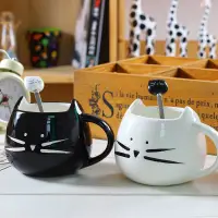 在飛比找蝦皮購物優惠-400ml陶瓷可愛貓咪馬克杯帶勺咖啡茶牛奶動物杯帶把手不錯