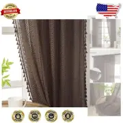 Semi-Sheer Bohemian Curtains with Tassel Design - 84 Inches Wide, 2 Panels