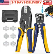 Crimping Tool Set with 6pc Interchangeable Dies Ratcheting Wire Crimper Stripper