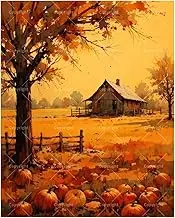 TAOPAOLAB Autumn Paint by Numbers Kit for Adults - DIY Pumpkin Patch and Barn in Golden Fall Field Painting on Canvas 16x20 Inches, Acrylic Paint Set for Beginners, Art for Home Decoration or Gifts