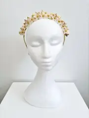 Miss Freya. Womens white and gold flower beaded headband fascinator