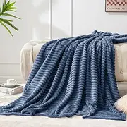 BEDELITE Fleece Throw Blanket for Couch – 3D Ribbed Jacquard Soft and Warm Decorative Fuzzy Blanket – Cozy, Fluffy, Plush Lightweight Navy Blue Throw Blankets for Bed, Sofa, 50x60 inches