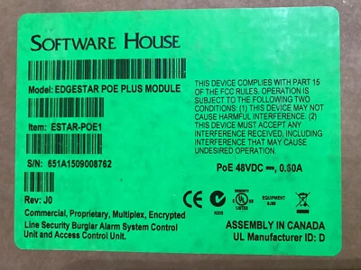 Software House Edgestar Poe1 Plus Module DSC HILLS TYCO KANTECH New Alarm ESTAR