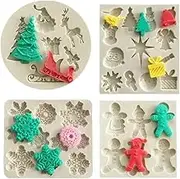 Set of 4 Christmas Fondant Molds, Xmas Cake Cupcake Decoration Silicone Chocolate Candy Mold, Christmas Tree/Gingerbread Man/Reindeer/Snowflake/Santa Claus Xmas Decor Resin Clay Molds