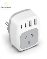 AUS to EU Travel Adapter w/ 2 USB-C & 2 USB-A Plug for Germany Bali Spain