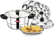 PANCA Idli Maker Stainless Steel Idli Cooker, Idli Steamer, Idly Pot, Dhokla Maker and Mini Idli Plate (Silver, 12 Idli 5 Plate Idli Kadai)