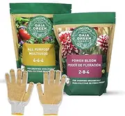 HabIde Gaia Green Bundle 2-8-4 Power Bloom and 4-4-4 All Purpose Organic Fertilizer Plant nutrients (2kg tubs) and a Pair of TOSSI Gardening Gloves