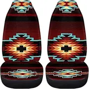 FUIBENG Southwest Nativa American Tribal Aztec Geometry Red Car Seat Cover,Universal 2 Pcs Car Front Seat Covers Southwestern Bucket Seat Decoration Accessories Fit Vehicle Cars,for Women Men