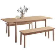 3pc Extendable Solid Oak Dining Table Set