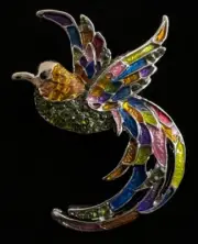Vintage Multicolored & Textured Silvertone Hummingbird Brooch / Pin