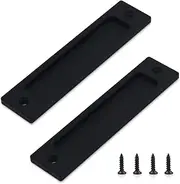 2Pcs Rectangular Recessed Door Pull Handle with Screw, Flat Backside Metal Sliding Barn Door Handle, Flush Pull Handle for Sliding Door, Cabinets and Closet (Black)