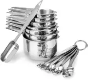 13-Piece Measuring Cups and Spoons Set, 18/8 Stainless Steel Heavy Duty Ergonomi