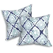 Outdoor/Indoor Throw Pillow Covers Set 16" x 16" (Pack of 2) Boho Geometry Blue