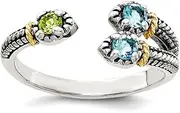 [JewelryWeb] 925 Sterling Silver With 14k Accent Light Swiss Blue Topaz and Peridot Ring Band Style-Ring for Women