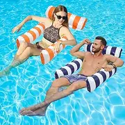 2 Pack Inflatable Pool Floats 4-in-1 Pool Hammock with Bottom Mesh 3 Tubes Inflatable Hammock for Adults,Portable Floating Chair Bed for Travel, Swimming Pool Hot Tub
