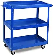 HORUSDY Blue 3-Tier Tool Storage Trolley, Workshop Steel Tool Cart Mechanic Swivel Lockable Wheel with Screwdriver Holder, 150KG Capacity