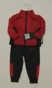 NIKE Boys Red Black Full Zip Track Jacket Joggers Pants 2 Piece Set Sz 12 Month