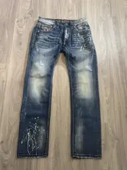 Rock Revival Jeans Burrow Alt Straight Denim 32x32 Paint Splatter Multicolor