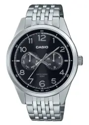 Casio MTP-E340D-1AV Stainless Steel Black Dial Day/Date Quartz Analog Mens Watch
