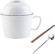 Ceramic Soup Mug, Ceramic Instant Noodle Bowl Cup, Large Instant Ramen Bowls with Lid, 33 Ounces Deep Soup Mug with Handle Student Dormitory Lunch Box Tableware