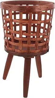 HIAKDOFT Woven Plant Pot Stand with Legs Rustic Home Planter Basket for Decor Lightweight Durable Wood Flower Holder for Office Garden