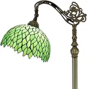 [WERFACTORY] Tiffany Lamp Floor Green Wisteria Stained Glass Arched Lamp 12X18X64 Inches Gooseneck Adjustable Corner Standing Reading Light Decor Bedroom Living Room S523 Series