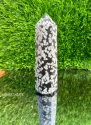 152 MM Snowflake Obsidian Obelisk Tower Point Natural Polished - Metaphysical