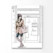 Stylish Brown Girl And Her Coffee Print 100% Australian Made 100x150cm (Stretched Canvas)