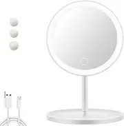 WinkleStar Makeup Mirror with Light - 3 Colors Make Up Mirror on Stand, Light Up Make Up Mirror with Tray - Touch Control - USB Rechargeable LED Mirror Makeup for Desk