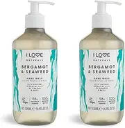 [I LOVE] Naturals Bergamot & Seaweed Hand Wash, Natural Oils Of Orange & Basil, Gently Removes Impurities, Refreshing & Cleansing Formula, 100% Recycled Bottle & Vegan-Friendly - 2 x 500ml