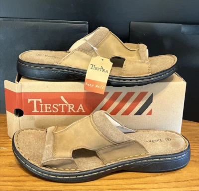 Tiestra Mens Leather Slide Sandals Comfortable Lightweight Summer Casual Beach