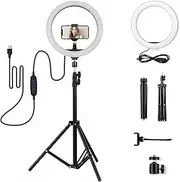 10/12 inch Dimmable LED Selfie Ring Light with Stand +2.1M Tripod Stand Selfie Circle Lamp LED Ring Light for Video Recording/Live Stream/Makeup, Remote Shutter Included (12 Inch)