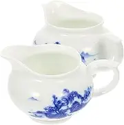Happyyami 2Pcs Ceramic Sauce Container Blue and White Gravy Boat Elegant Sauce Dispenser for Dining Occasions and for Home Restaurant and Catering