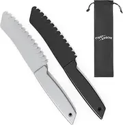 2 pcs Plastic Knife for Nonstick Pans lettuce knife with serrated Blade Plastic Knife Set for Cutting Fruits, Veggies and Bread, Black and Grey