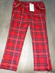 girls NEW RED PLAID CHRISTMAS PANTS size 24/36 month gold sparkle line NICE