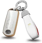 ontto Car Key fob Cover fit for Mazda MX5 CX-5 CX-7 CX-9 Mazda 6 Atenza Smart Key case TPU Key Shell Key Holder Keychain Accessories 2-Buttons White