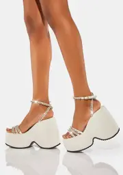 [Lemon Drop by Privileged] White Ramsey Platform Heels