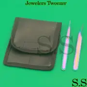 2 Multi Titanium Rainbow Color Eyelash Extension Tweezers X Type Straight Fine