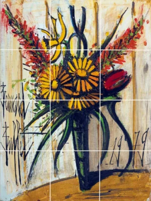 bernard buffet fleurs flowers ceramic tile mural backsplash