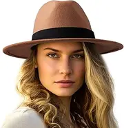 [LADYBRO] 100% Wool Fedora Hats for Women - Men Wide Brim Fedora Hat Felt Hats with Band