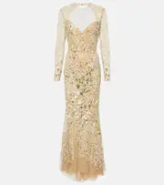 [Elie Saab] Elie Saab Atom sequined embroidered tulle gown AU 14 beige